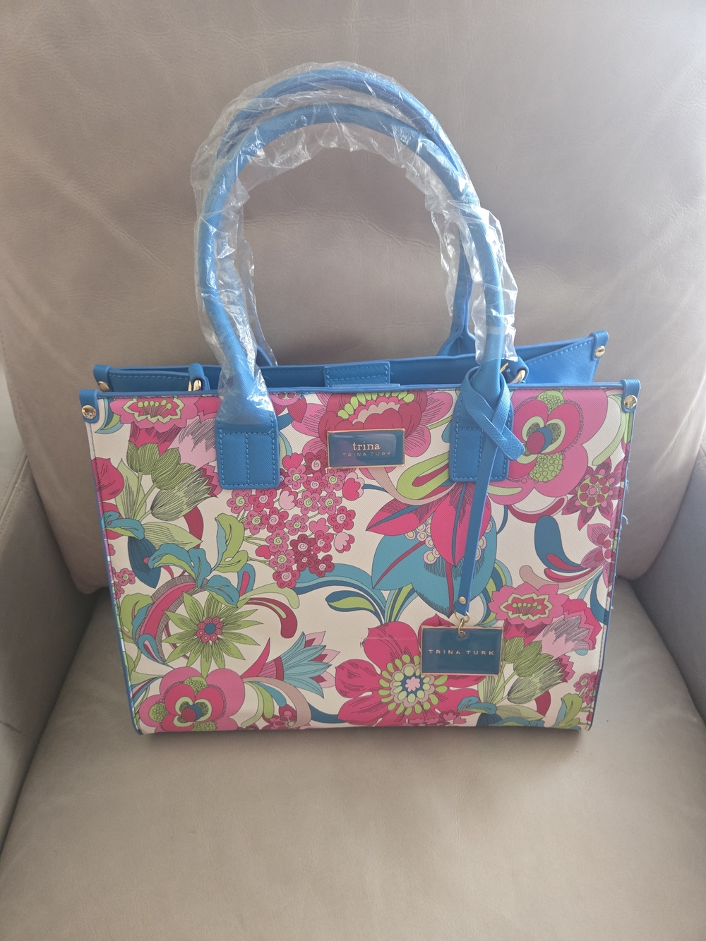 Trina Turk Pink and Blue Floral Tote